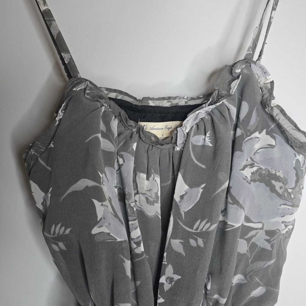 American Eagle Outfitters Y2K Gray Floral Dress, Size 2 - Picture 6 of 7